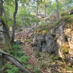 The trail ascending up a notch in the rock